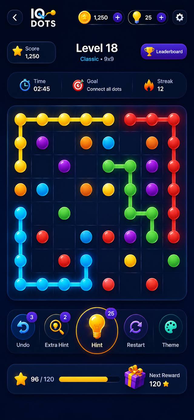 IQ Dots — puzzle gameplay on a 9×9 board